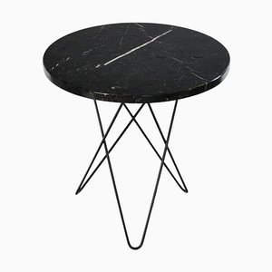 Tall Mini Black Marquina Marble and Black Steel O Side Table by Ox Denmarq