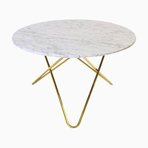 Big White Carrara Marble and Brass O Table by Ox Denmarq