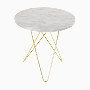 Tall Mini White Carrara Marble and Brass O Table by Ox Denmarq