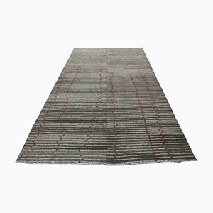 Tapis Kilim Fait Main en Laine avec Rayures Blanches et Noires