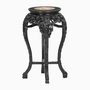 Carved Chinese Ebony Vase Stand with Marble