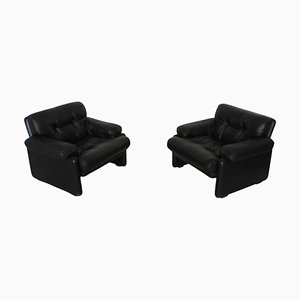 Black Leather Coronado Lounge Chairs by Tobia Scarpa for B&B Italia, 1970s, Set of 2