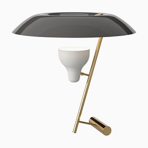 Lampada da tavolo nr. 548 in ottone lucidato con diffusore grigio di Gino Sarfatti per Astep