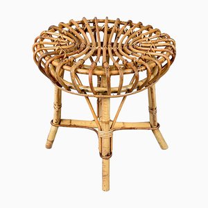 Mid-Century Italian Rattan and Bamboo Stool or Ottoman by Franco Albini, 1960s