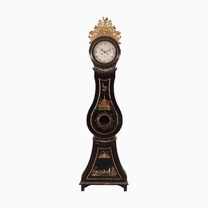 Swedish Gustavian Mora Clock in Black and Gold with Chinoiserie Effect, Early 1800s