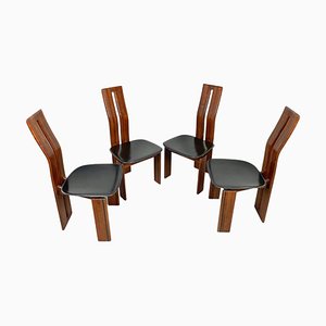 Wood & Leather Chairs by Mario Marenco for Mobil Girgi, Italy, 1970s, Set of 4