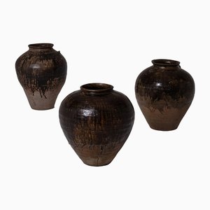 Large 18th Century Burmese Ceramic Martaban Jars, Set of 3