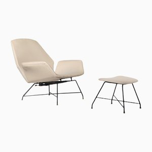 Reclining Lotus Lounge Chair & Stool by Augusto Bozzi for Saporiti, 1960s, Set of 2