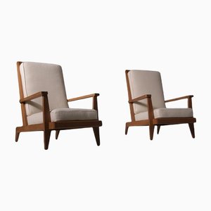 Oak Lounge Chairs by René Gabriel, France, 1946, Set of 2