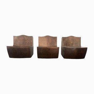 Lounge Chairs with Copper Ravi Shing, 1990, Set of 3
