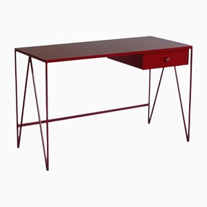 Study Desk in Beetroot with a Drawer in Natural Linoleum from &New