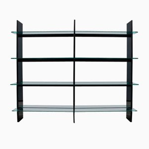 Black Lacquered Wood and Thick Glass Bookshelf in the Style of Sottsass, Italy, 1970s