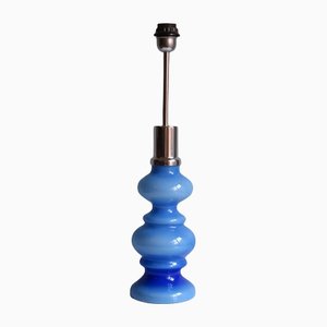 Mid-Century Lamp Base in Blue Opaline Glass, Italy, 1970s