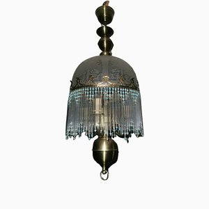 Colored Glass & Brass Ceiling Lamp