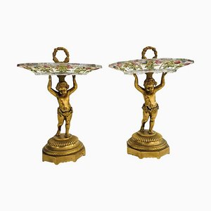 Österreichische Tortenständer aus Vergoldeter Bronze & Dunklem Kristallglas, 1800, 2er Set