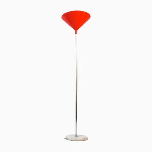 Italian Red Laquered Metal & Marble Floor Lamp, 1960s