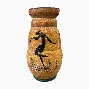 Italienische Art Deco Vase aus Keramik in Orange & Schwarz von Bitossi, 1930er