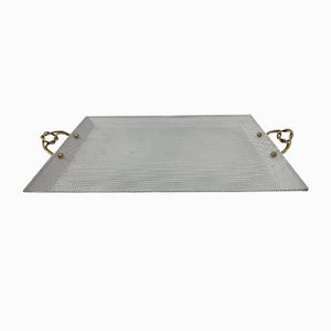 Mid-Century Brass and Perforated Metal Serving Tray, 1950s