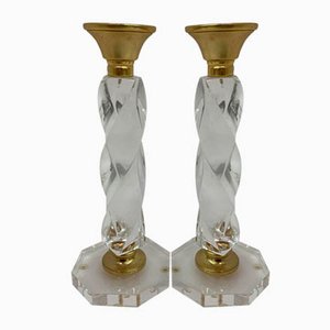 Acrylic Glass Twisted Candle Sticks, 1970s, Set of 2