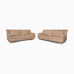 Beiges Ledersofa Set von Natuzzi, 2er Set