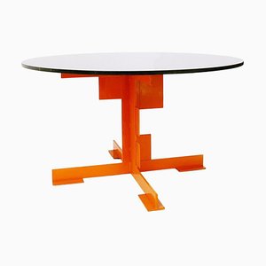 Mesa de comedor italiana naranja de madera y granito negro de Azucena, años 80