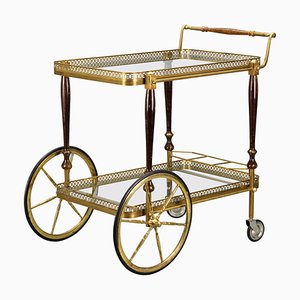 French Hollywood Regency Brass and Glass Bar Cart or Drinks Trolley