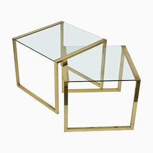 Mid-Century Italian Brass & Crystal Glass Nesting Tables, 1970s, Set of 2