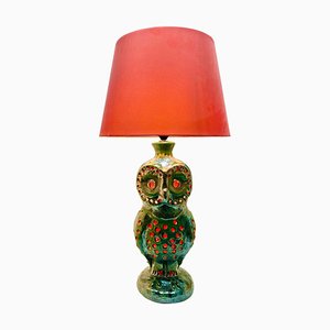 Fat Lava Owl Floor Lamp in Orange and Green Drip-Glazes by Walter Gerhards
