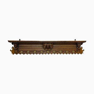 Wide Dutch 19th Century Oak Coat Rack with Carved Angels