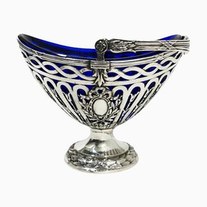 German Silver Basket with Blue Glass by Storck & Sinsheimer