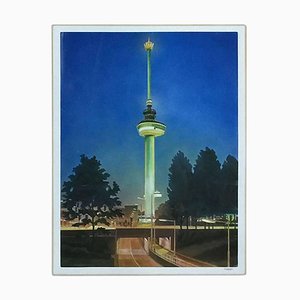 Bob Lens, Euromast by Night, Rotterdam, 1975, Oil on Canvas