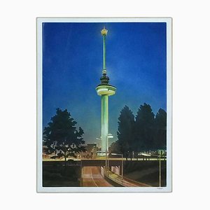 Bob Lens, Euromast by Night, Rotterdam, 1975, olio su tela