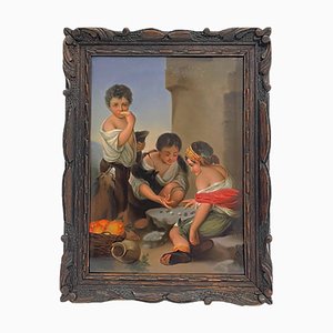 Petite Plaque en Porcelaine d'Après une Peinture de Murillo du 17ème Siècle