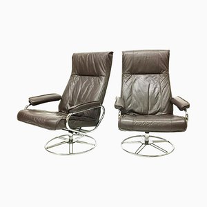 Brown Leather Swivel Chairs from Kebe, Set of 2