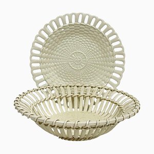 Creamware Open Weave Basket with Plate from Wedgwood, 1924-1930, Set of 2