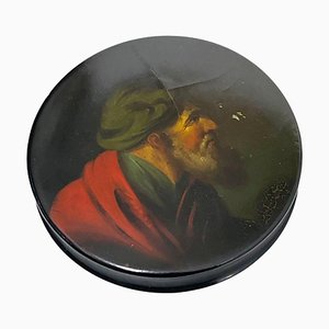 Papier-Mâché Snuffbox Painted with a Portrait of a Bearded Man