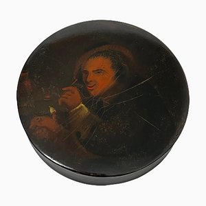 Papier-Mâché Snuffbox Painted with a Portrait of a Smoking Man