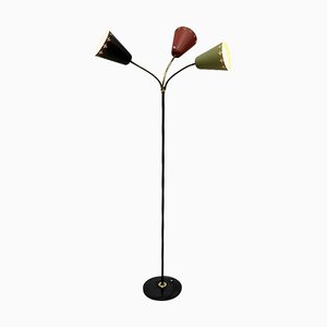 3-Arm Floor Lamp with Pierced Metal Matte Shades, 1960s