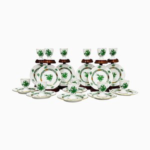 Portauova e piattini Apponyi in porcellana verde di Herend, Ungheria, set di 24