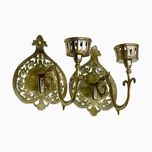 19th Century Brass Wall Candle Holders, Set of 2