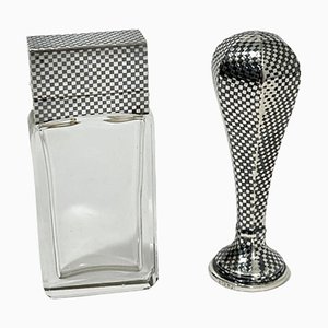 Niello Silver Wax Seal Stamp and Rectangular Niello and Crystal Scent Bottle, Set of 2