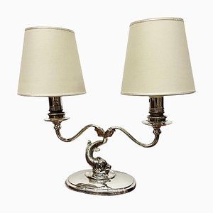 English Sterling Silver Dolphin 2 Arm Table Lamp