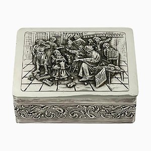 Small Dutch Silver Box with a Scene After a Painting by Jan Steen