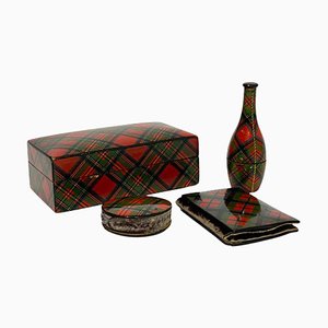 19th Century Scottish Sewing Set of Tartan Ware, Set of 4