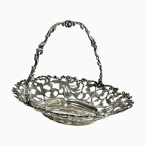Dutch Silver Bonbon Basket with Movable Handle by G. Schoorl, 1956