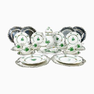 Service à Café Bouquet Apponyi en Porcelaine Verte avec Argent de Herend Hongrie, Set de 28