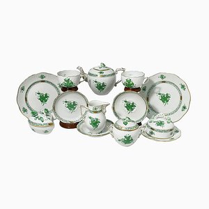 Green Porcelain Chinese Bouquet Apponyi Tea Set from Herend Hungary, Set of 10