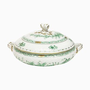 Green Porcelain Indian Basket Tureen with Handles from Herend Hungary