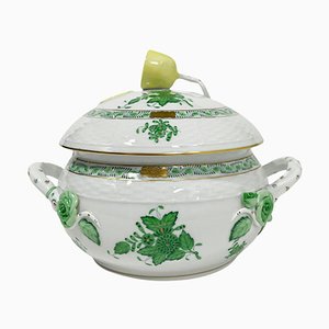 Small/Mini Green Porcelain Chinese Bouquet Apponyi Tureen with Handles from Herend Hungary