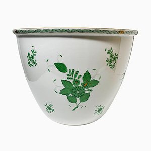 Large Chinese Green Bouquet Apponyi Cachepot in Porcelain